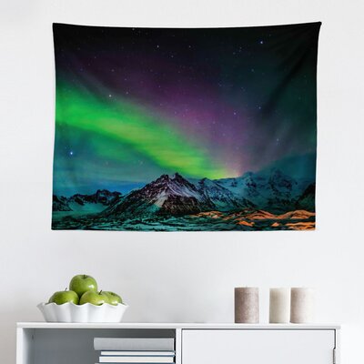 Aurora Borealis Tapestry, Southern Iceland On Sky Over Rocky Hills Wild Night View, Fabric Wall Hanging Decor For Bedroom Living Room Dorm, 45"" X 30"", -  East Urban Home, 9E99E517A8FE4FA18CC8C6539D9CD520