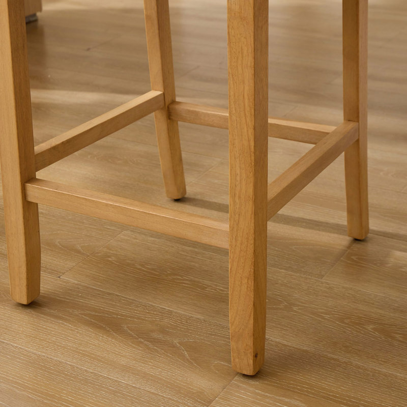 Tabouret de bar à dossier en rotin, Vert / Naturel