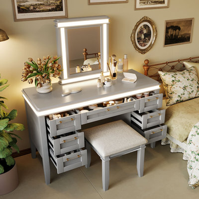 Brio 48" Classic Makeup Vanity Set With Mirror And Lights