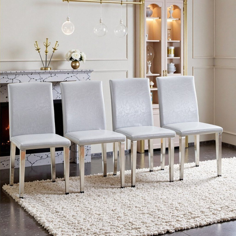 Tuphen Set Of 4 PU Upholstered Dining Chairs With Metal Legs & Textured ...