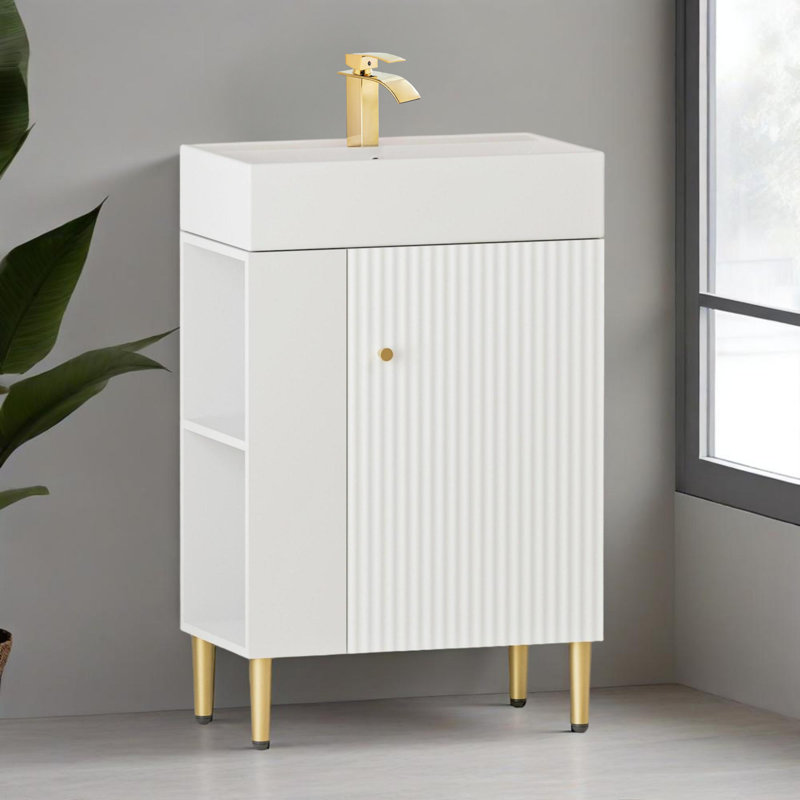 21.6" White Bathroom Vanity With Single Ceramic Sink