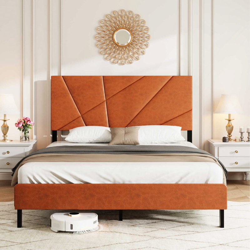 Full Size Metal Bed Frame with Under-Bed Storage, Vintage Brown Platform Bed, No Box Spring Required, Full