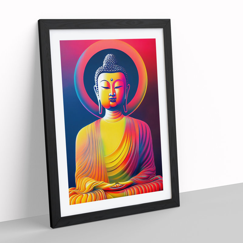 Colourful Buddha No.1 - Print, 66cm H x 48cm W x 2cm D, Black Framed, White