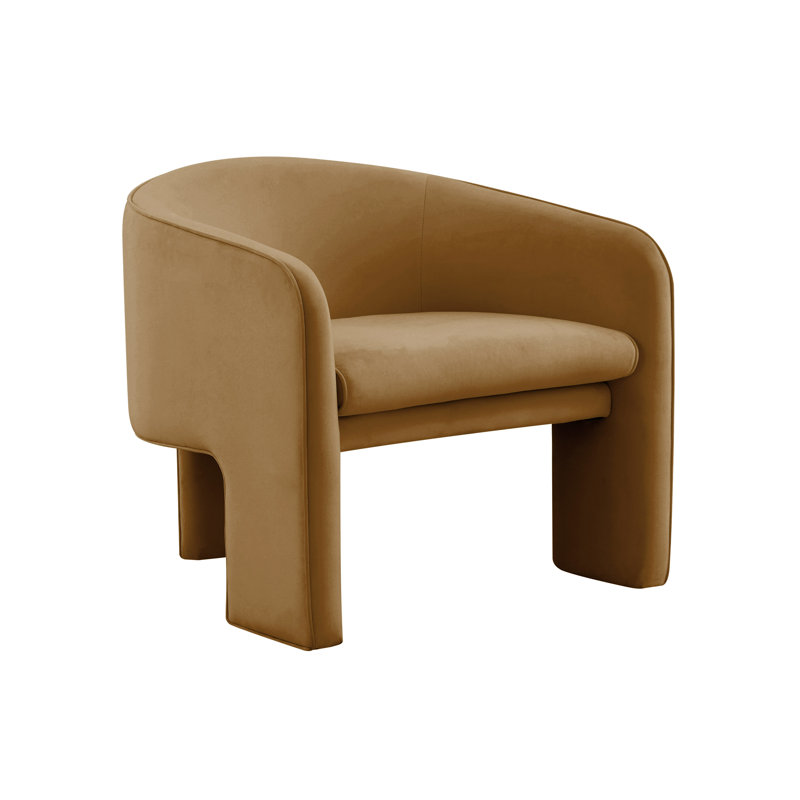 Upholstered Barrel Chair, Brown Velvet