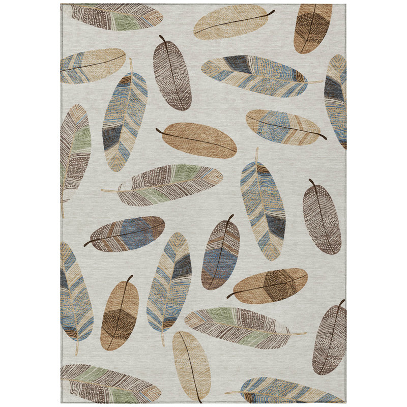 Machine Washable Indoor/Outdoor Chantille ACN2649 Botanical Rug, 8' x 10', Linen