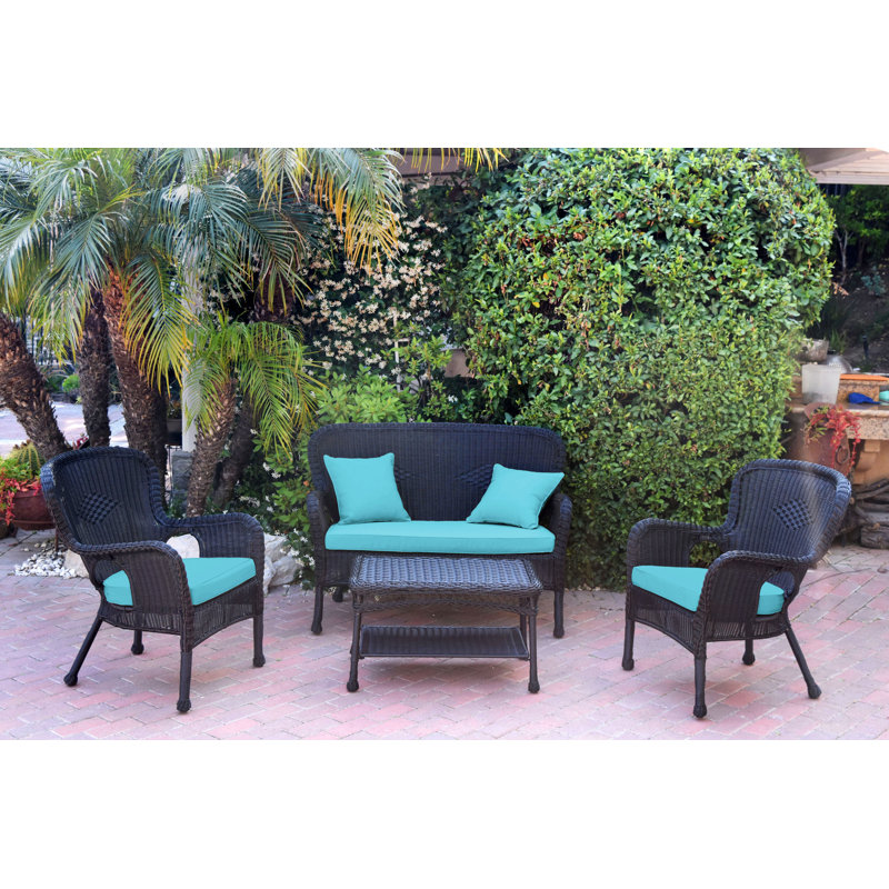 Bellas 4 Piece Sofa Set with Cushions, Sky Blue, Black