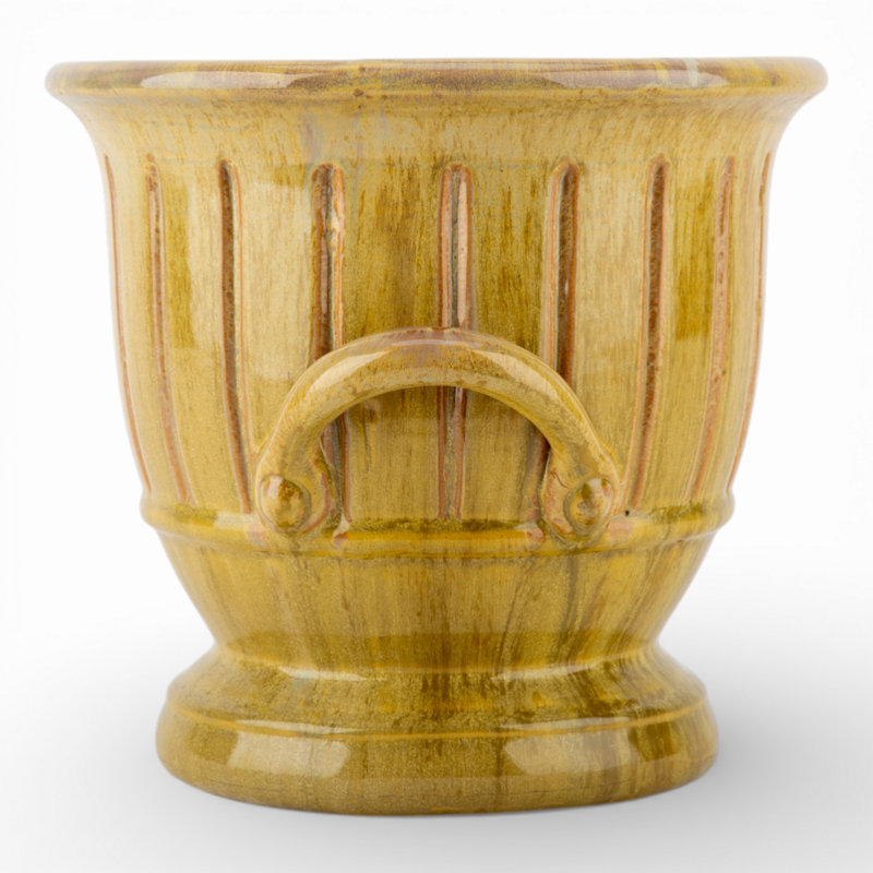 Mustard Ceramic Planter With Ribbed Design