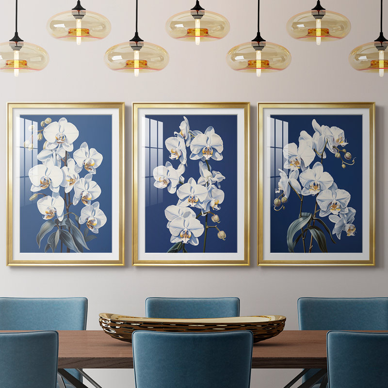FLORAL Series CLxxxi - impression encadrée sur mesure de qualité supérieure - 3 pièces, H 15 po x l 19 po, Doré