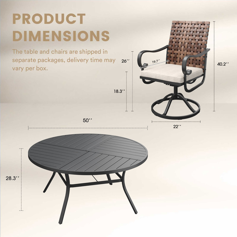 6-Person Outdoor Dining Set With Cushioned Swivel Chairs, Black