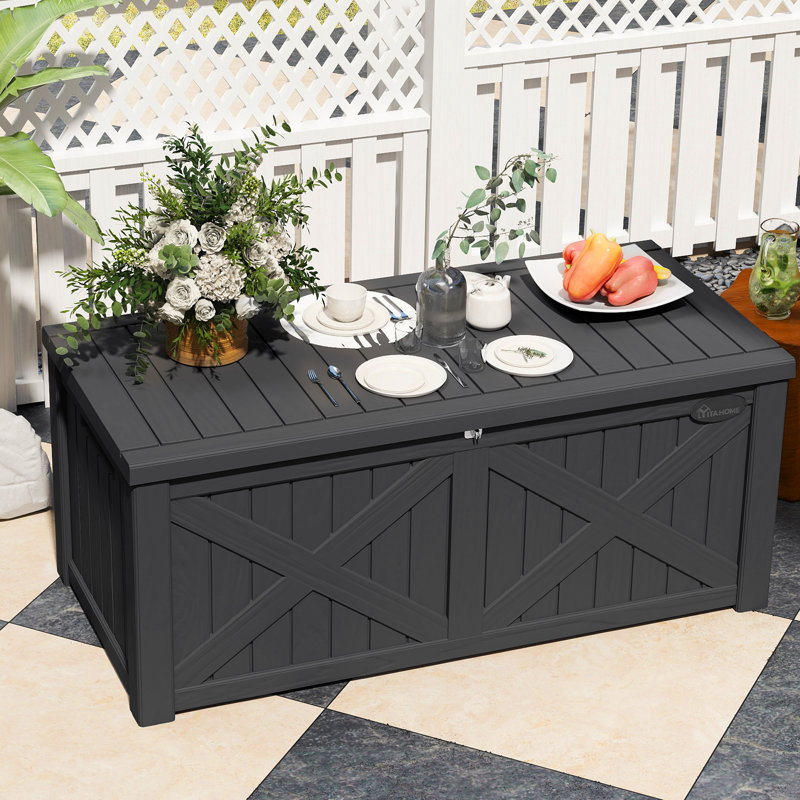 Dark Gray Large Resin Lockable Outdoor Deck Box