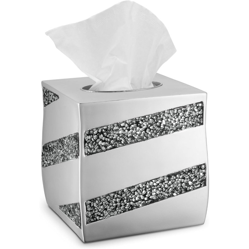 Dwellza Silver Mosaic Square Tissue Box Cover