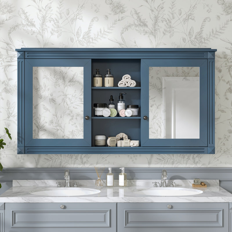 Armoire de rangement murale 2 en 1 avec tablettes réglables, Bleu