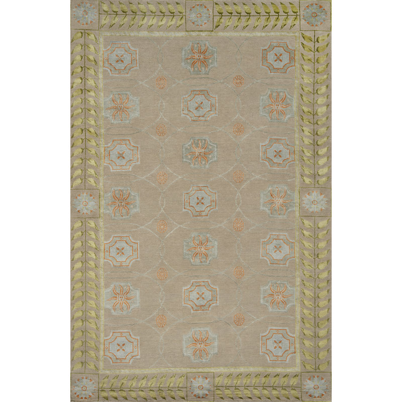 Corinth Oriental Area Rug in Olive/Gray/Gold, Rectangle 5' x 7'