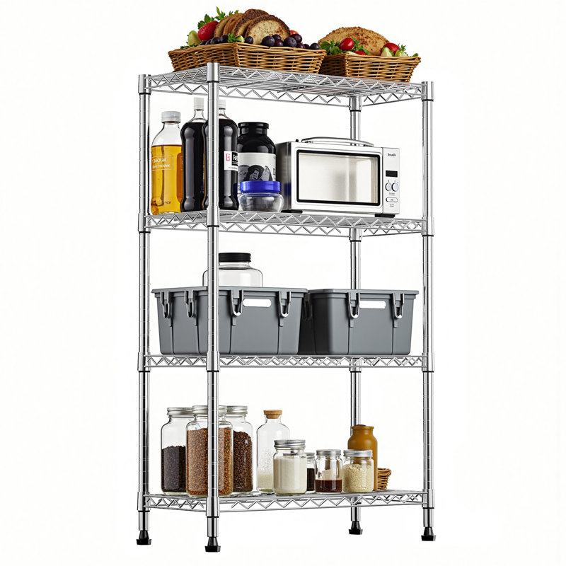 Étagère de rangement 1000 livres en acier robuste à 4 niveaux, (5 tablettes) H 47,2 po x l 29,5 po x P 13,7 po, Chrome chrome