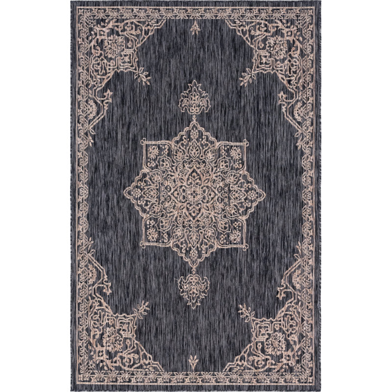 Tapis oriental beige / noir Cowgill, Rectangle 5 pi 1 po x 8 pi