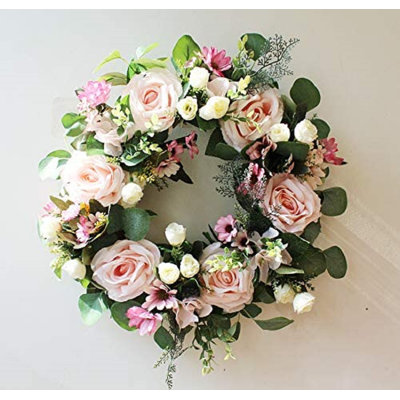 Couronne de roses artificielles faites à la main de 18 pouces Ansuma pour votre porte d'entrée