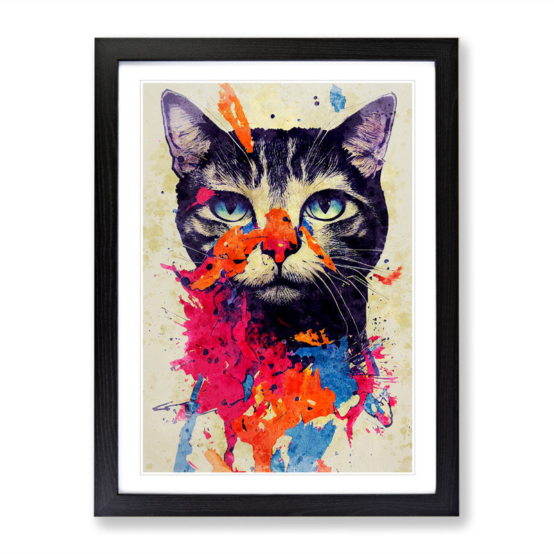 Catt Splash No.6 - Single Picture Frame Painting, 34cm H x 25cm W x 2cm D, Black