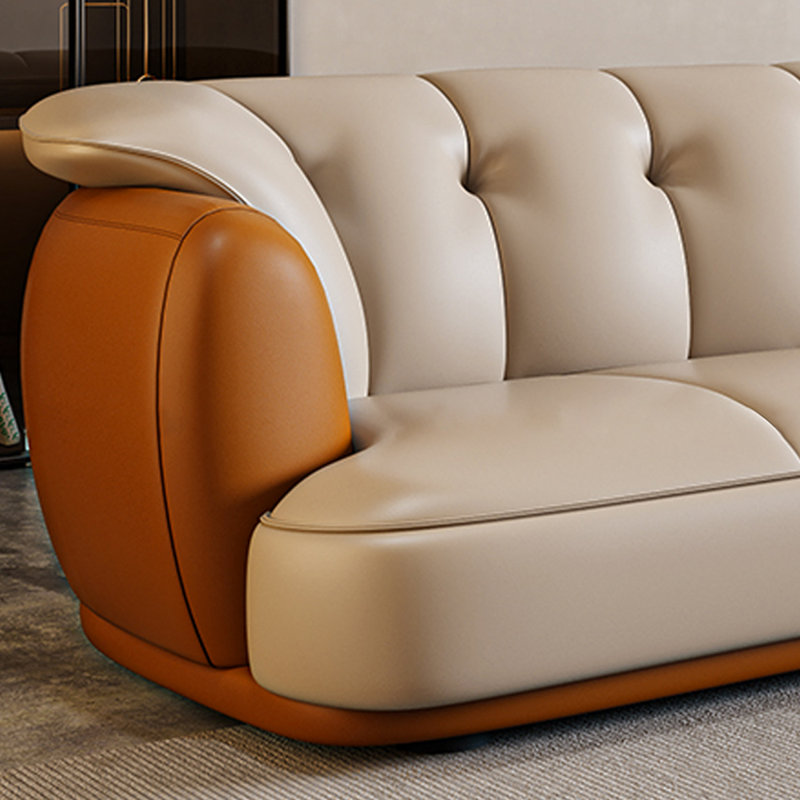Canapé modulaire en cuir véritable kaki et orange, H 32,68 po x l 86,61 po x P 39,37 po, 2