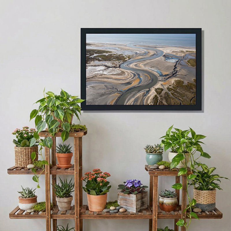 «Winding River Channels Through Sandy Coastal Marshlands», art mural sur toile, H 24 po x l 36 po