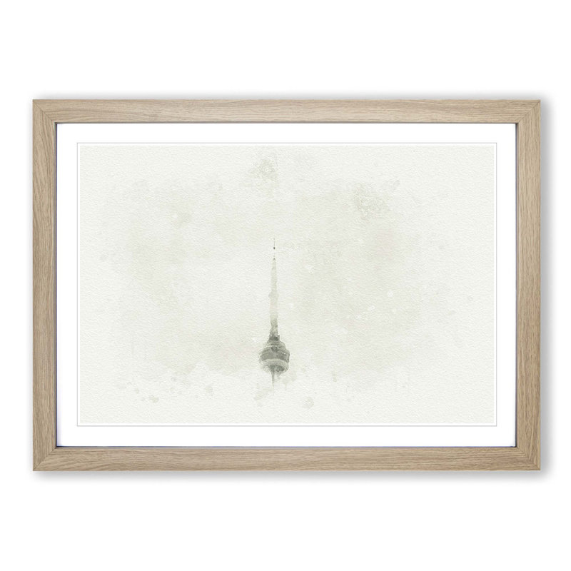 CN Tower in Toronto Canada in Abstract - Picture Frame Graphic Art Print, 27cm H x 36cm W x 2cm D, Oak Framed