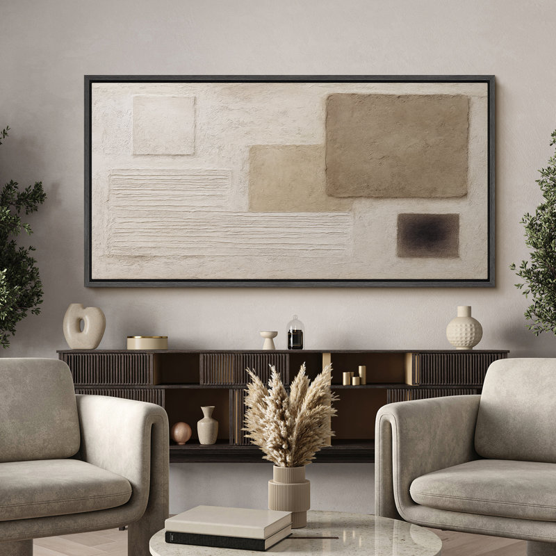 «Minimal Neutral Relief Forms», décoration murale géométrique encadrée, reproduction d'art sur toile, H 30 po x l 60 po