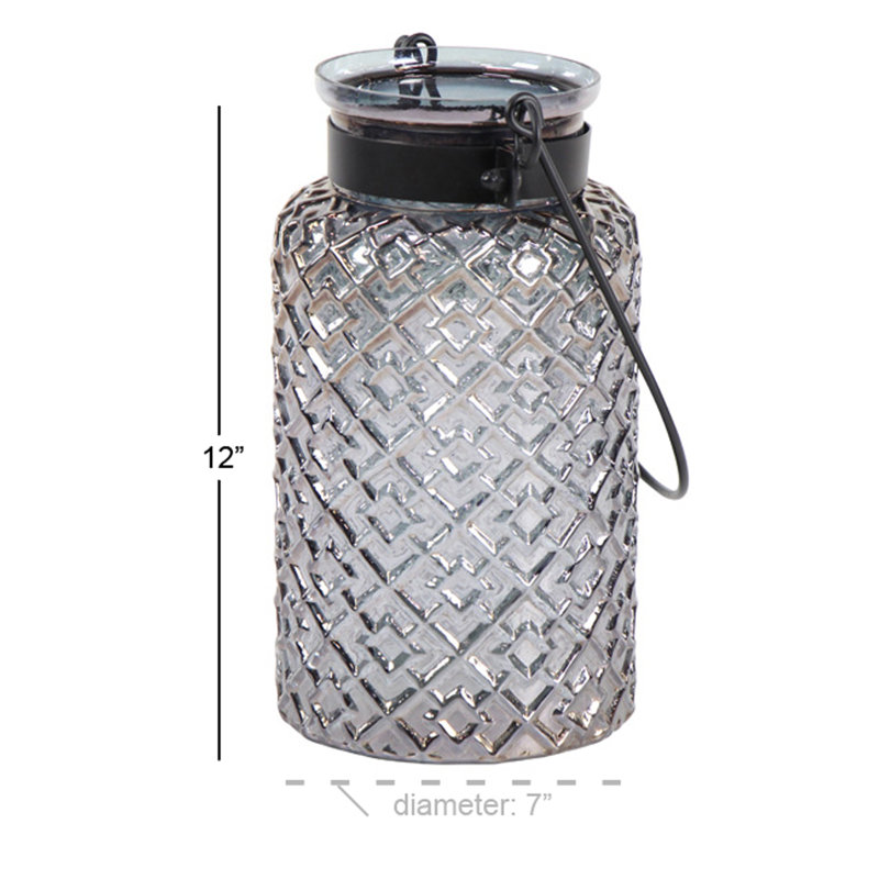 9'' H Glass Tabletop Candle Lantern, 12" H x 7" W x 7" D