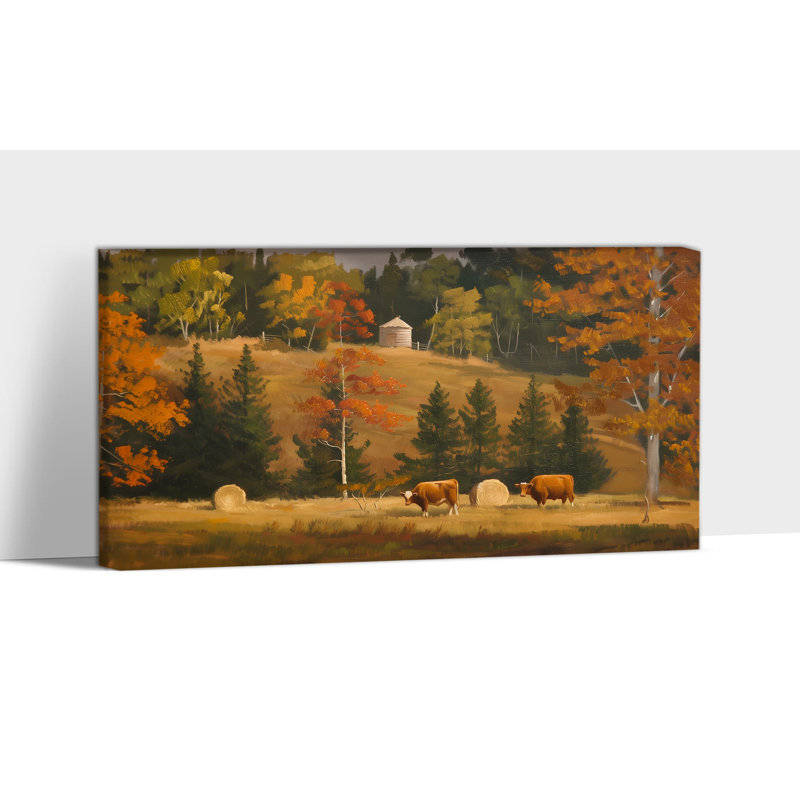 Large Fall Landscape Wall Art - Fall Pictures Wall Decor, Autumn Wall Art Landscape Fall Canvas Wall Art for Living Room, Vintage Landscape Wall Art Home Decor Framed Wrapped Canvas Prints, 24×48 inches