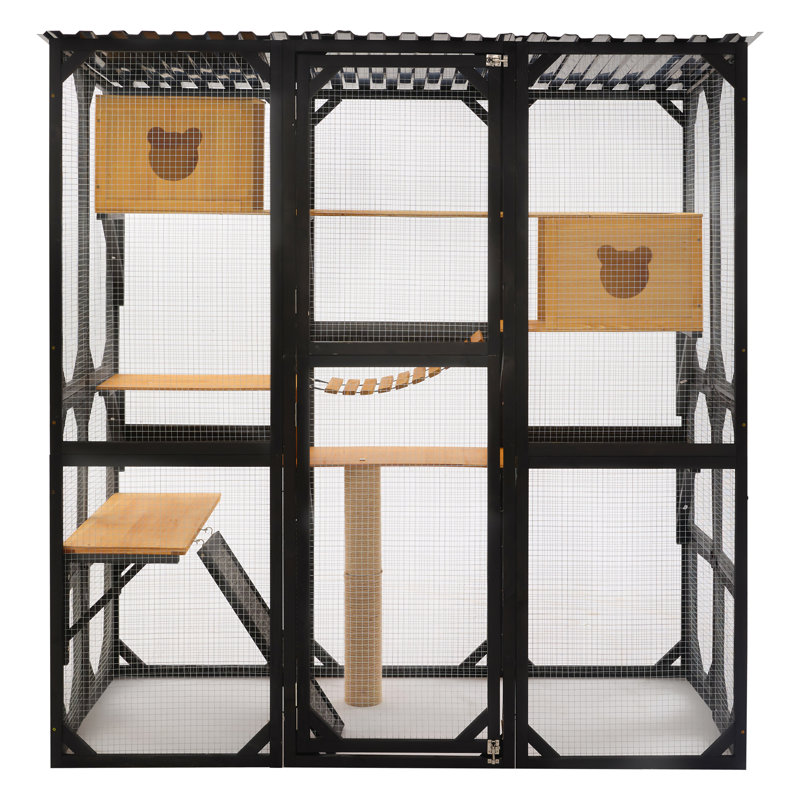 Enceinte pour chat multi-niveaux en bois pour l'extérieur, grande cage pour chat avec maisons pour chat, poteau à griffes et plateformes