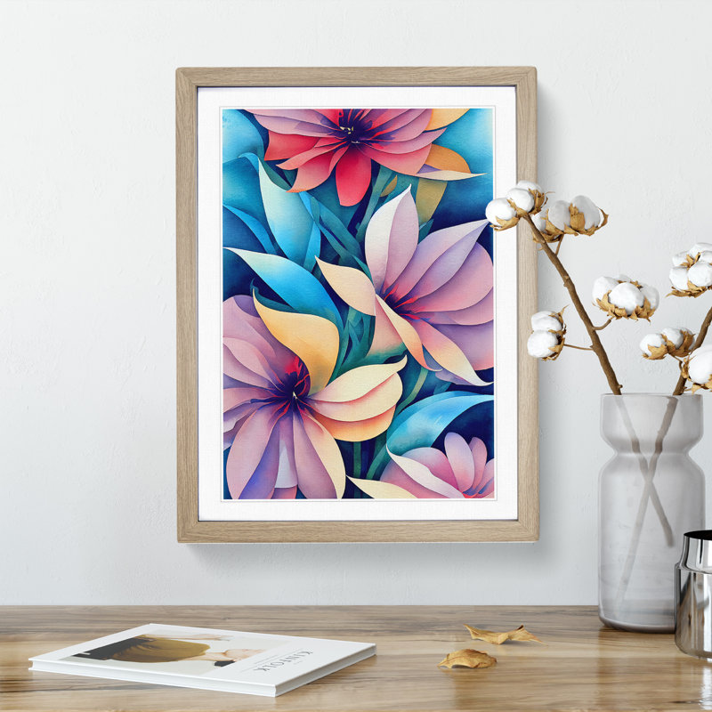 Entrancing Flowers No.1 - Single Picture Frame Print, 34cm H x 25cm W x 2cm D, Oak