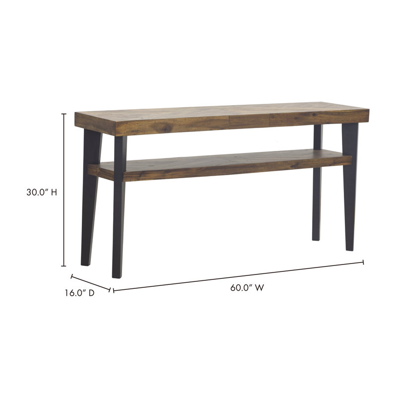 Acacia Wood Console Table with Black Painted Legs and Storage Shelf
