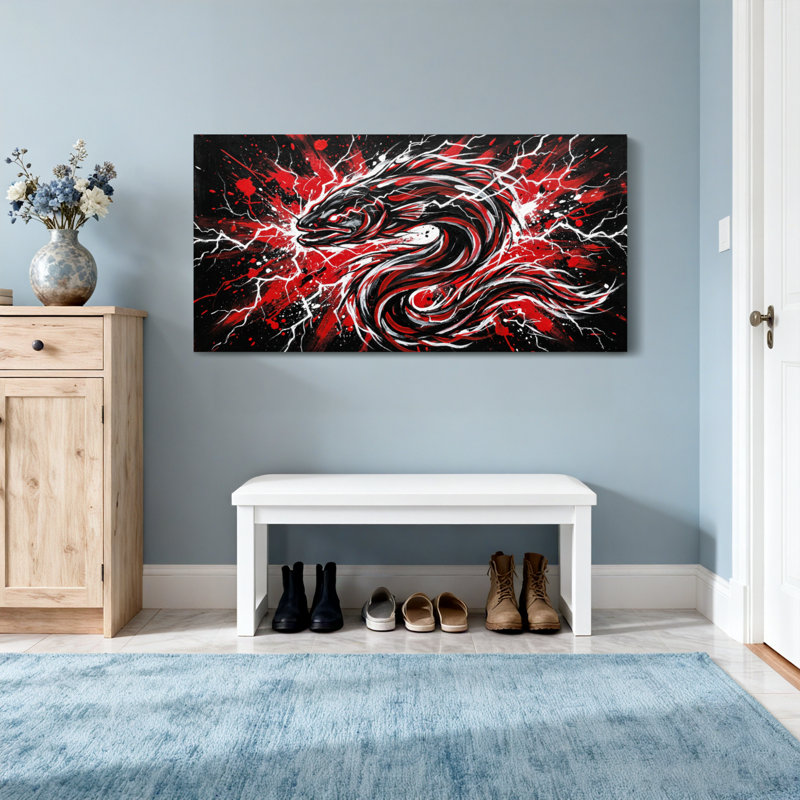 Animaux, animaux, rouge, noir, dragon, foudre, H 16 po x l 32 po
