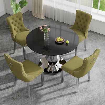 Ensemble de salle à manger rond de luxe avec chaise capitonnée