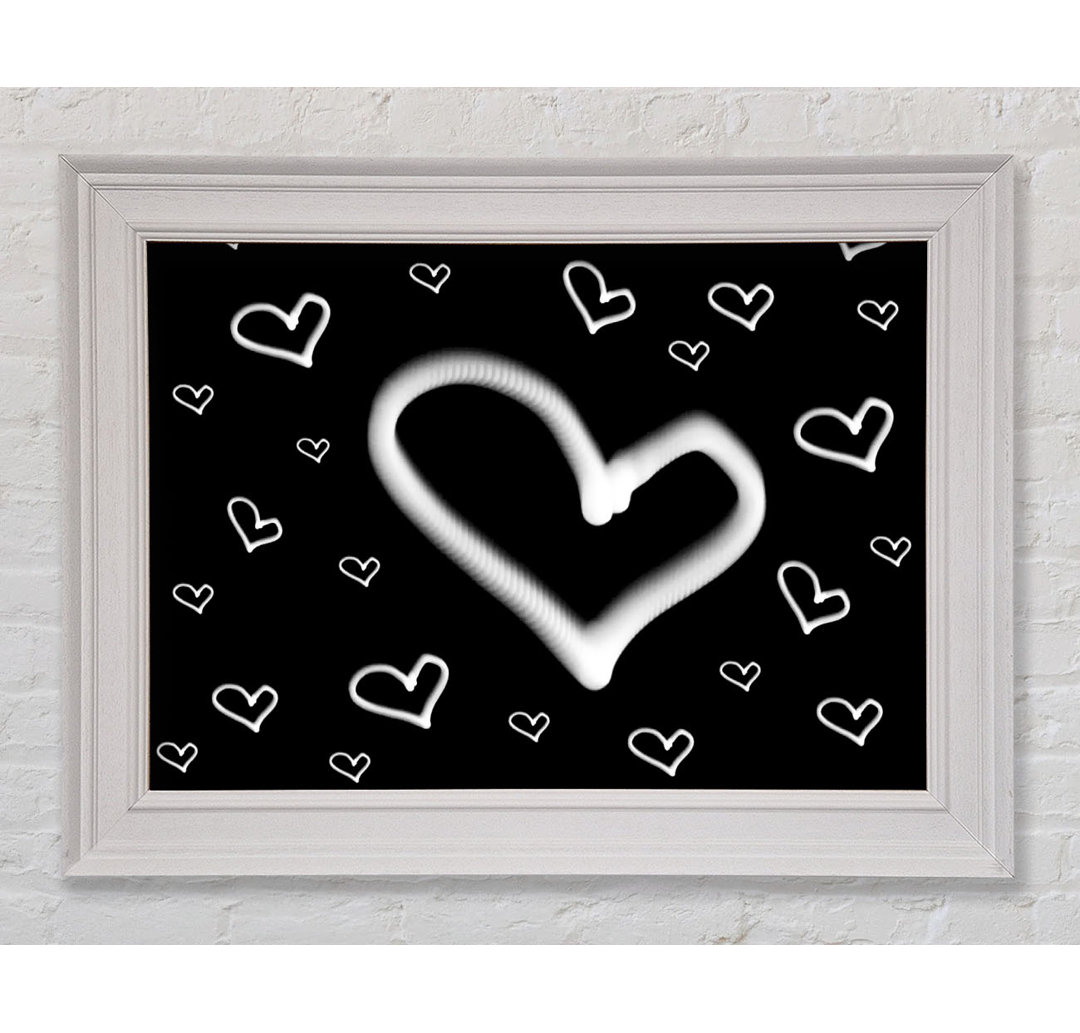 Love Hearts On Black - Einzelne Bilderrahmen Kunstdrucke