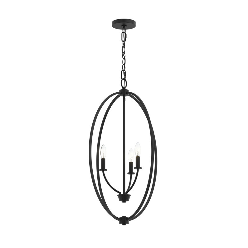 Jheni Three-Light Matte Black Foyer Pendant, Matte Black