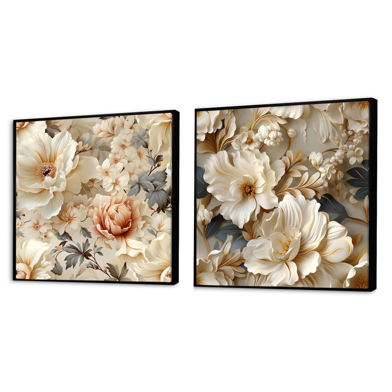 Motif victorien éthéré rococo Flourish, Cadre flottant noir, H 16 po x l 33 po