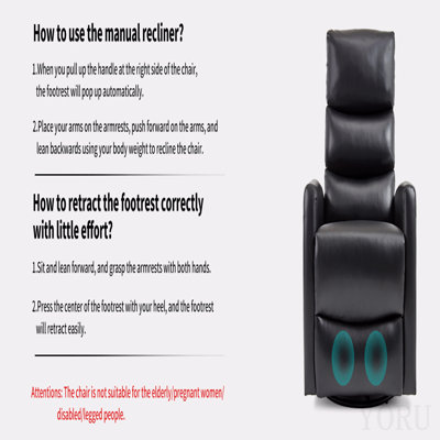 Fauteuil inclinable manuel à massage thermique avec chaise berçante et pivotante en tissu, noir