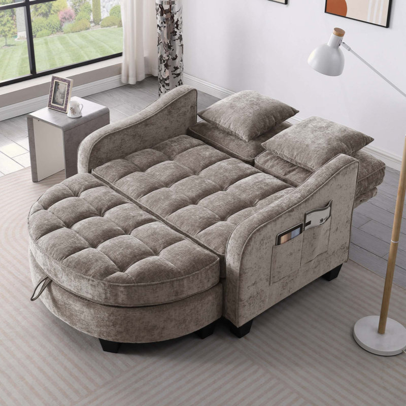 Canapé à deux places, canapé-lit double, avec accoudoirs et dossiers irréguliers, repose-pieds avec espace de rangement, deux petits coussins décoratifs, convient au salon et à la chambre à coucher