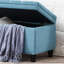 Blue Button Bench With Internal Storage And Linen Upholstery Spindle Wooden Legs Upholstered In