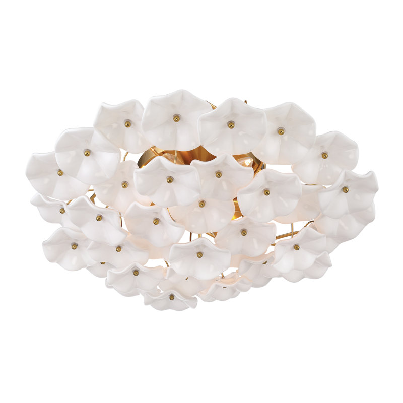 Seguis 22.5'' Aged Brass Semi Flush Mount, Blanc