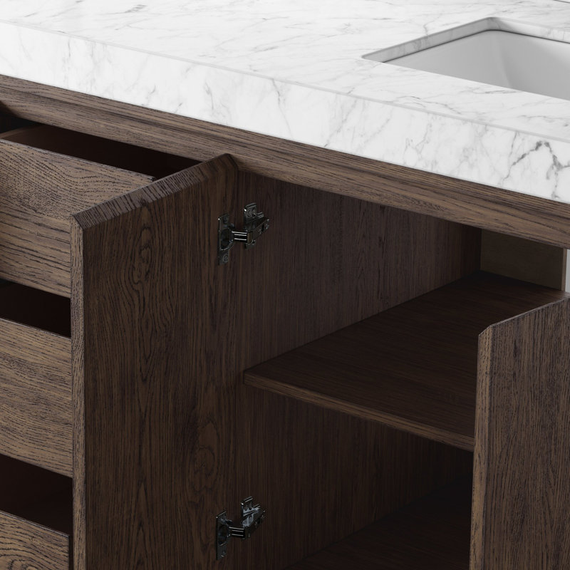 Everett Double Vanity-Satin Light Wash Oak, Satin Espresso Oak Veneer