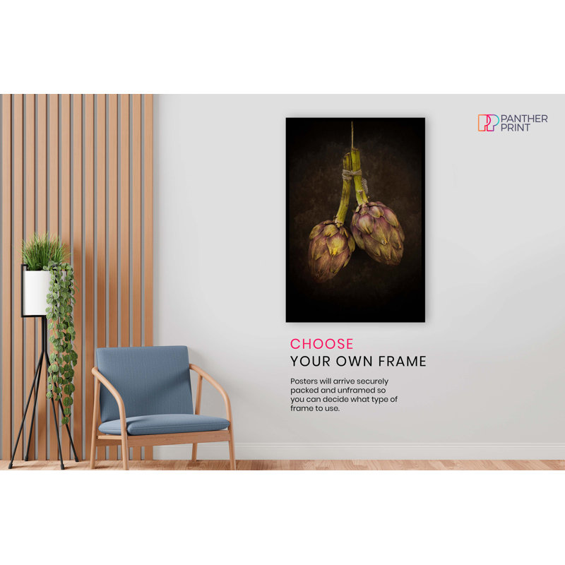 Black and White Caterpillar and Hanging Artichoke 1 Piece Wall Art, 76cm H x 51cm W