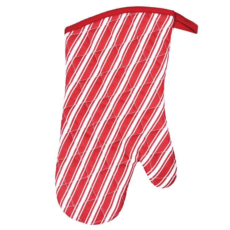 Red Striped Cotton Oven Mitt, 13-inch