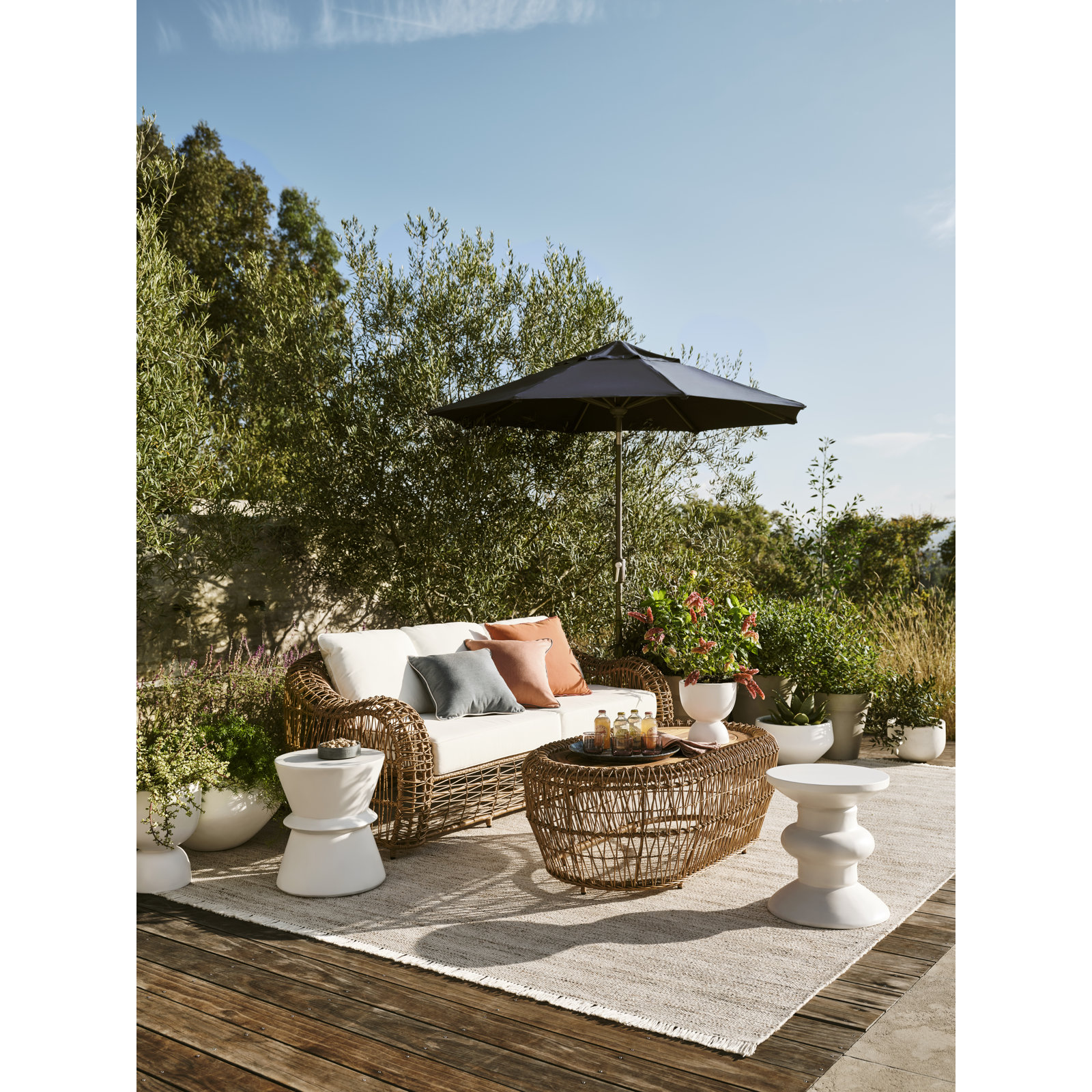 Launceston Market Umbrella, Canvas Navy Sunbrella® Canvas, Bronze, 96" H x 90" W x 90" D