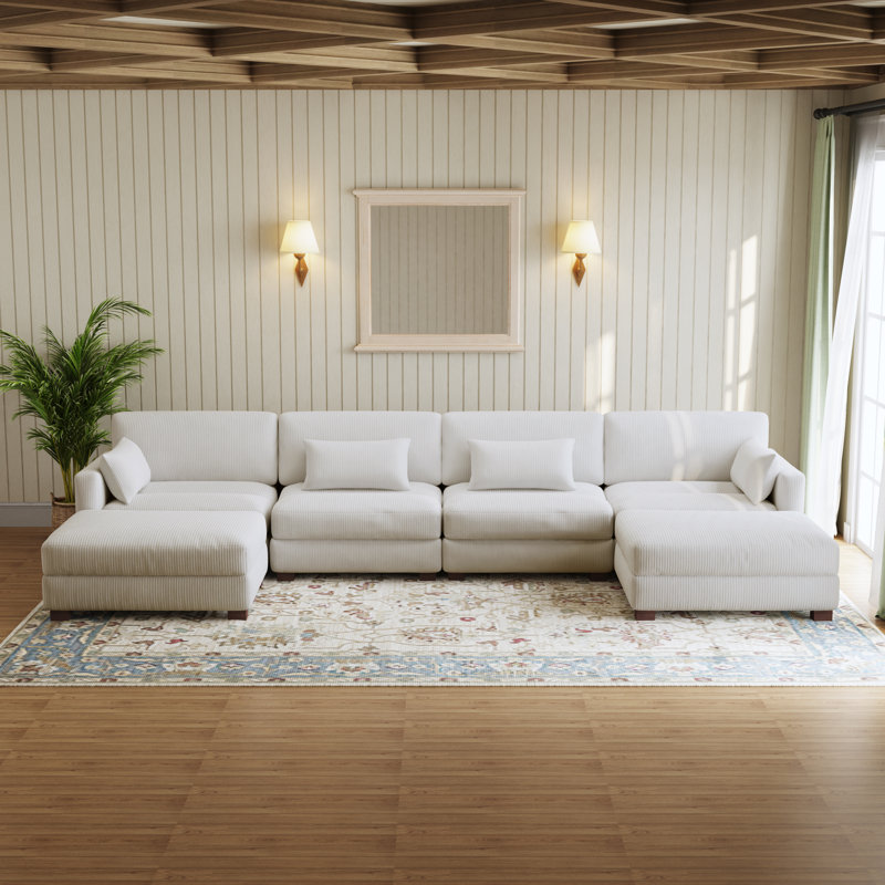 Canapé modulaire en velours côtelé Maelina , Velours côtelé gris sel de mer, H 30,7 po x l 161,4 po x P 68,1 po