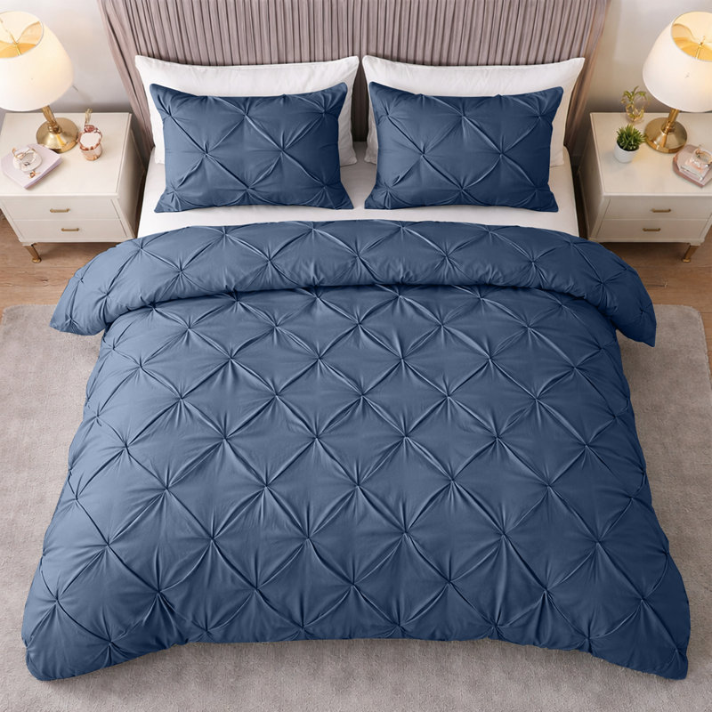 Pintuck Microfiber Duvet Cover Set with Pillowcases – Pleated Textured Bedding, Soft Luxury Quilt Cover, Breathable All-Season Comforter Cover, Modern Hotel Style Bed Set