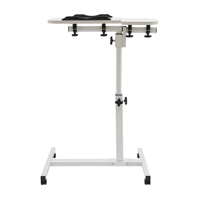 White Portable Adjustable Rolling Laptop Table Stand with Wheels
