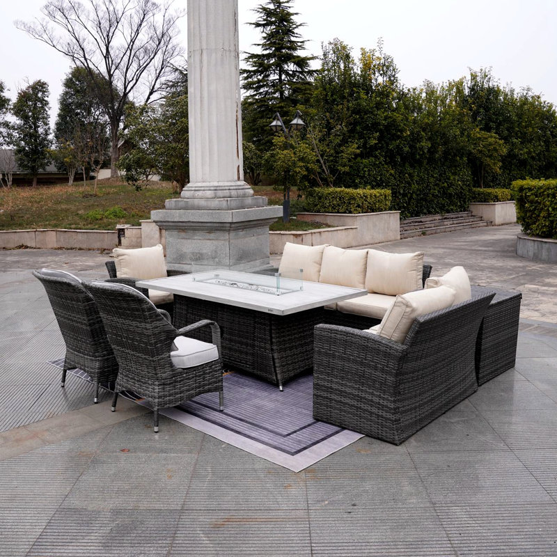 8 Piece Rattan Sofa Seating Group with Mixed Beige & Gray Cushions