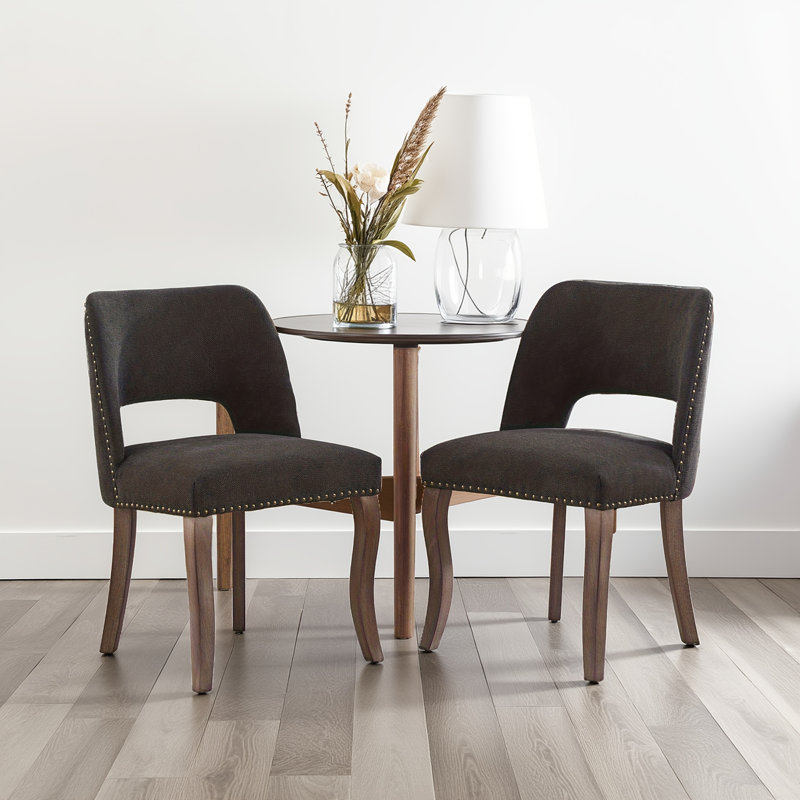 2 chaises de salle à manger en tissu - pieds en bois d'hévéa, ressorts en S + coussin en mousse haute densité, Noir