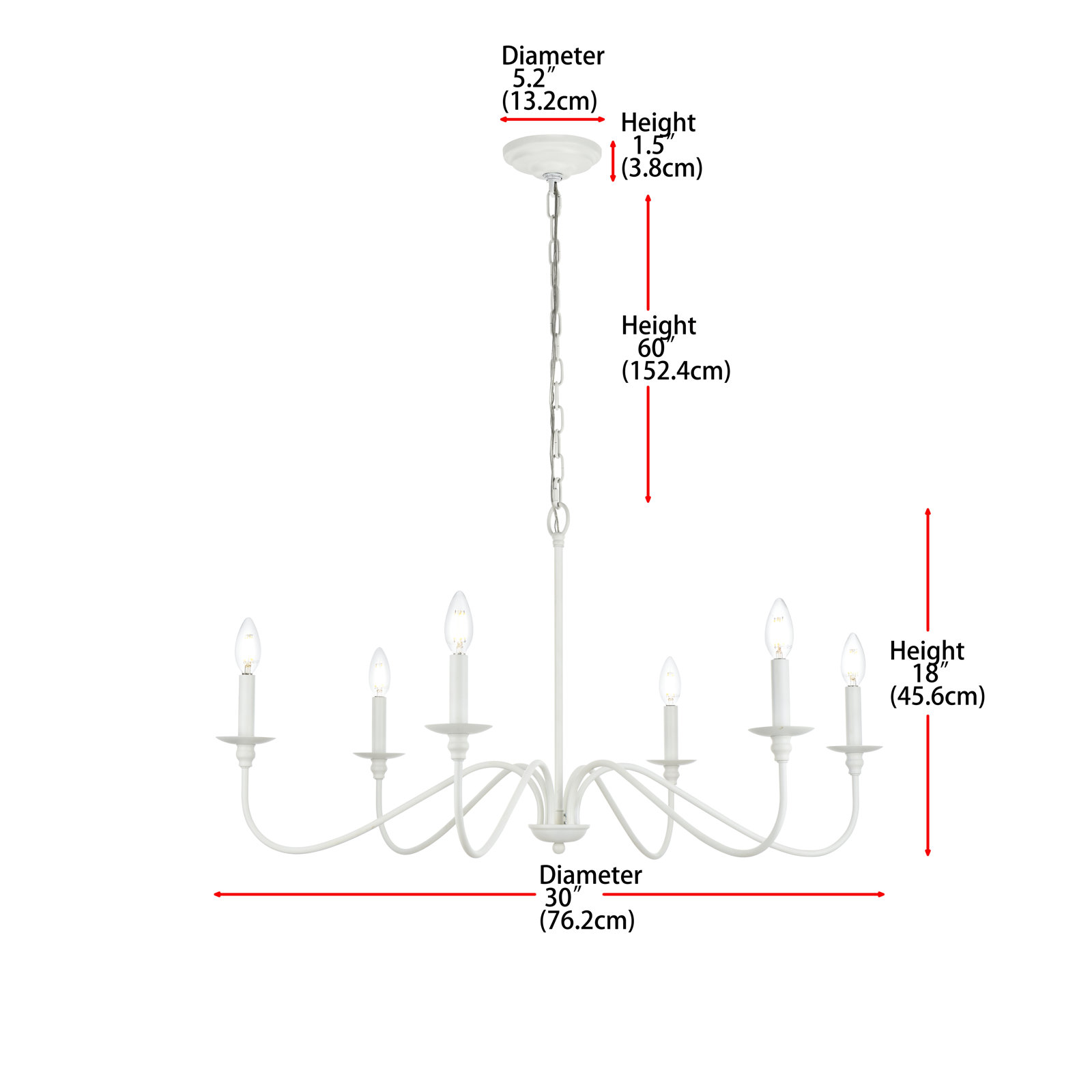 Ableton Iron 6-Light Chandelier, 18" H x 30" W x 30" D, White