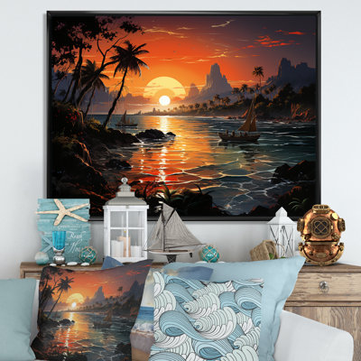«Vintage Tropical Coastline Paradise V», art mural bord de mer tropical